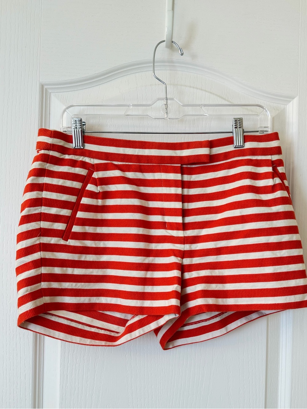 Crew Women’s Size 8 Orange White Striped Cotton Shorts Pockets